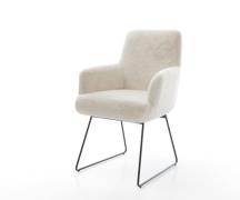Esszimmerstuhl Heira-Flex mit Armlehnen Plüsch Creme-Weiß Kufengestell...