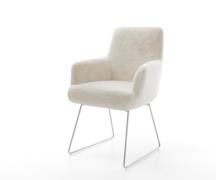 Esszimmerstuhl Heira-Flex mit Armlehnen Plüsch Creme-Weiß Kufengestell...