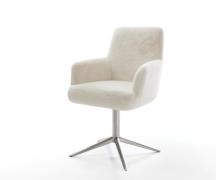 Drehstuhl Heira-Flex mit Armlehnen Plüsch Creme-Weiß Fußkreuz Edelstah...