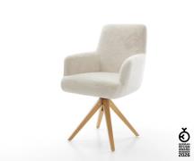 Drehstuhl Heira-Flex mit Armlehnen Plüsch Creme-Weiß Holzgestell kanti...