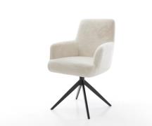 Drehstuhl Heira-Flex mit Armlehnen Plüsch Creme-Weiß Kreuzgestell brei...