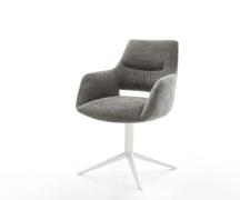 Drehstuhl Yago-Flex mit Armlehnen Bouclé Soft Schlamm Fußkreuz Weiß 36...