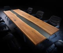 Tischplatte Eiche Natur 260 cm Epoxid milchig Transparent Unikat Nr. 3...