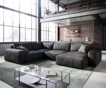 Wohnlandschaft Lanzo 300x210 cm Lederimitat Vintage Anthrazit Recamier...