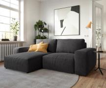 Ecksofa Lanzo 230x155 cm Mikrofaser Schwarz Recamiere variabel