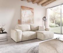 Ecksofa Lanzo 230x155 cm Cord Beige Recamiere variabel mit Hocker