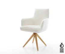 Drehstuhl Heira-Flex mit Armlehnen Bouclé Soft Beige Holzgestell kanti...