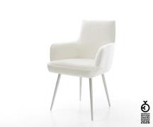 Esszimmerstuhl Heira-Flex mit Armlehnen Bouclé Soft Beige 4-Fuß konisc...