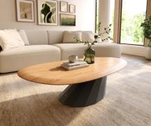 Couchtisch Edge Oval 140x75 cm Eiche Natur Runde Kante Parabi Metall S...