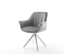 Esszimmerstuhl Keila-Flex mit Armlehnen Samt Grau Kreuzgestell kantig ...