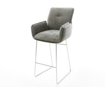 Barstuhl Nela-Flex Bouclé Soft Schlamm Kufengestell Edelstahl Silberfa...