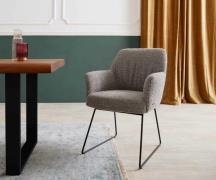 Esszimmerstuhl Xana-Flex mit Armlehnen Bouclé Silbergrau Kufengestell ...