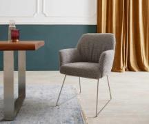 Esszimmerstuhl Xana-Flex mit Armlehnen Bouclé Silbergrau Kufengestell ...