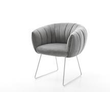 Esszimmerstuhl Jada-Flex Samt Grau Kufengestell Edelstahl Taschenfeder...