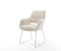 Esszimmerstuhl Yago-Flex mit Armlehnen Plüsch Creme-Weiß Kufengestell ...