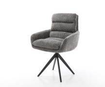 Esszimmerstuhl Abelia-Flex mit Armlehnen Bouclé Grau Kreuzgestell kant...