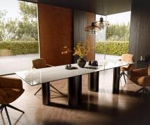 Esstisch Edge 300x100 cm Keramik Onyx Champagne Pilier Edelstahl Graph...