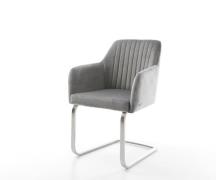 Schwingstuhl Greg-Flex Samt Grau Freischwinger flach Edelstahl