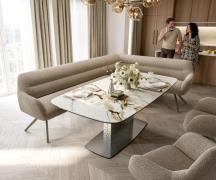 Esszimmerbank Taya-Flex 285x190 cm Bouclé Schlamm Kreuzgestell kantig ...