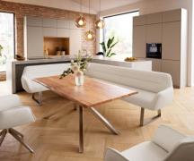 Esszimmerbank Taya-Flex 285x190 cm Bouclé Creme-Weiß Kufengestell kant...