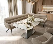 Esszimmerbank Taya-Flex 285x190 cm Bouclé Schlamm Kreuzgestell kantig ...