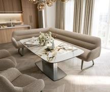 Esszimmerbank Taya-Flex 285x190 cm Bouclé Schlamm Kufengestell flach E...