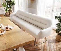 Esszimmerbank Taya-Flex 300 cm Bouclé Creme-Weiß Kufengestell flach Ef...