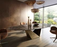 Esstisch Edge Oval 315x150 cm Keramik Emperador Extra Lucidato Dunkelb...