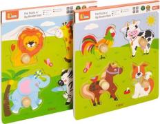 VIGA Knopfpuzzle Tiere, 2er-Pack