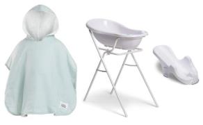 Beemoo CARE Badewanne mit Stativ inkl. Badestütze &  Badecape, White/B...